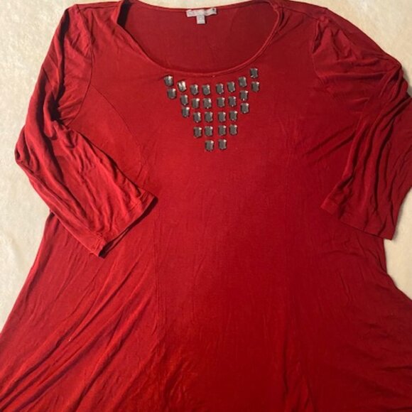NY Collections 1X Women's 3/4 Sleeve Red Blouse - Picture 1 of 4